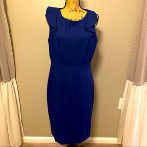 J.Crew Blue Lined, Ruffled Wool Dress